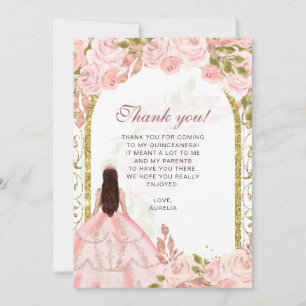 Elegante Blush Roze Bloemen Foto Quinceañera Bedankkaart