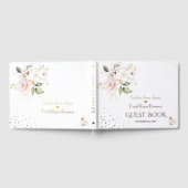 Elegante Blush Roze Bloemen Gouden Huwelijk Gastenboek (Volledig)