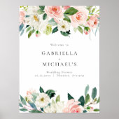 Elegante Blush Roze Bloemen Groen Bruiloft Douche Poster (Voorkant)