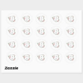 Elegante Blush Roze Bloemen Monogram Kreeft Huweli Ronde Sticker (Vel)