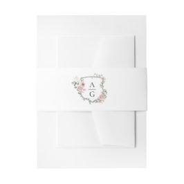 Elegante Blush Roze Bloemen Monogram Kreeft Huweli Uitnodigingen Wikkel