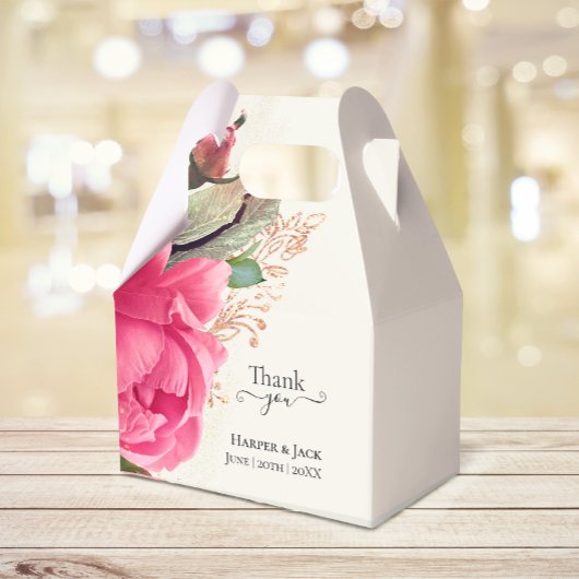 Elegante Blush Roze Bloemen Rozen Gouden Favor Box Bedankdoosjes