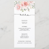 Elegante blush roze bloemenminimalistische bruilof menu (Voorkant)