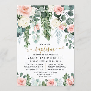 Elegante Blush Roze Bloementuin Unieke Doop Kaart
