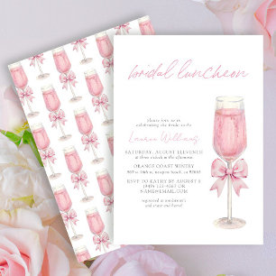 Elegante Blush Roze Bow Champagne Bruids Luncheon Kaart