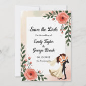 Elegante blush roze bruid en bruidegom bloemenbrui save the date (Voorkant)