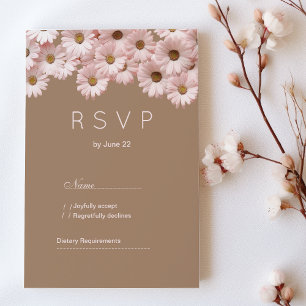 Elegante blush roze bruine madeliefjes floral RSVP Kaart