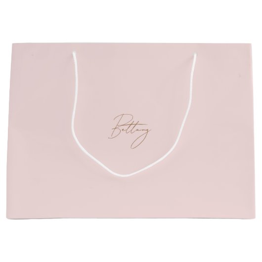 Elegante Blush Roze & Chique Gouden Script Naam Groot Cadeauzakje (Voorkant)