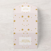 Elegante Blush Roze en Goud Hemelse Bruiloft All In One Uitnodiging (Buitenkant)