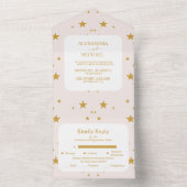 Elegante Blush Roze en Goud Hemelse Bruiloft All In One Uitnodiging (Binnen)