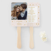Elegante Blush Roze en Goud Hemelse Bruiloft Handwaaier (Voorkant en achterkant)