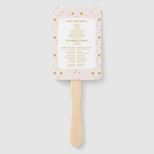 Elegante Blush Roze en Goud Hemelse Bruiloft Handwaaier (Achterkant)