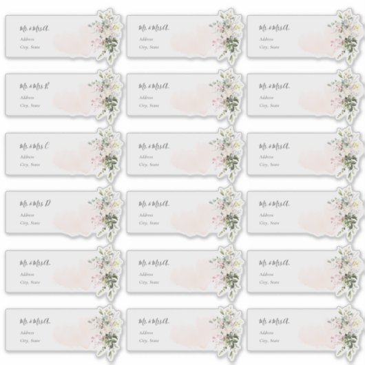 Elegante Blush Roze Eucalyptus Gast Adresetiketten Sticker (Voorkant)