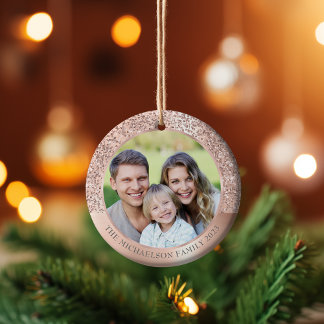 Elegante Blush Roze Glitter Foto Metallic Keramisch Ornament