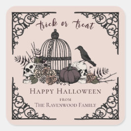 Elegante Blush Roze Gothic Happy Halloween Vierkante Sticker