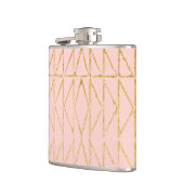 Elegante Blush Roze Goud Geometrische Bruids Huwel Heupfles (Links)