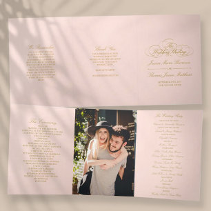 Elegante Blush Roze & Gouden bruiloft Drieluik Programma