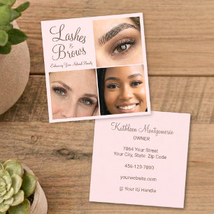 Elegante Blush Roze Mocha Script 3 Foto Wimpers Vierkante Visitekaartje