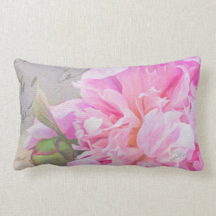 Elegante Blush Roze Pioen Bloemrijke Franse Script Kussen