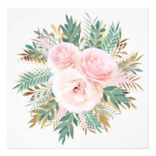 Elegante Blush Roze Rozen Bloemen Munt Gouden blad Foto Afdruk
