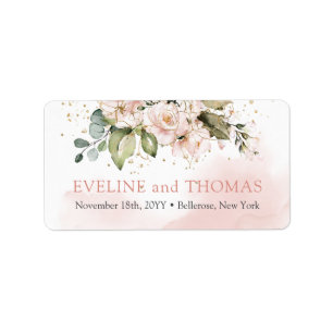 Elegante blush roze rozen eucalyptus goud schitter etiket
