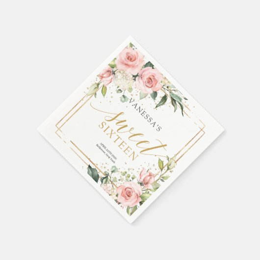 Elegante blush roze rozen eucalyptus goud Sweet 16 Servet (Hoek)