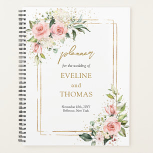 Elegante blush roze rozen eucalyptus gouden bruilo planner