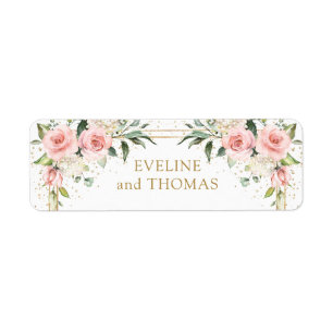 Elegante blush roze rozen gouden bruiloft labels