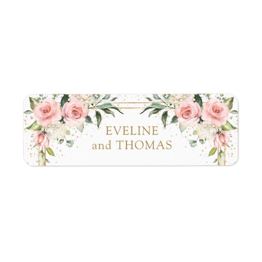 Elegante blush roze rozen gouden bruiloft labels (Voorkant)