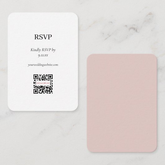 Elegante Blush Roze RSVP QR Code Optie Informatiekaartje (Voorkant / Achterkant)