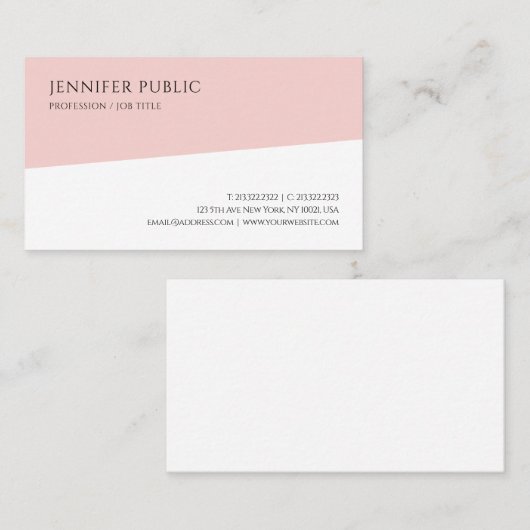 Elegante Blush Roze Wit Moderne Minimalistische Tr Visitekaartje (Voorkant / Achterkant)