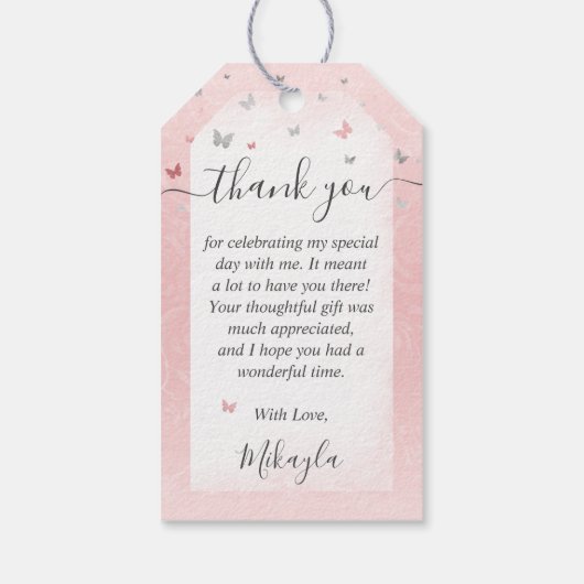 Elegante Blush Roze Zilveren Kroon Dank u wel Cadeaulabel (Achterkant)