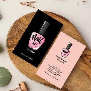 Elegante Blush Roze & Zwarte Nagellak Fles Visitekaartje