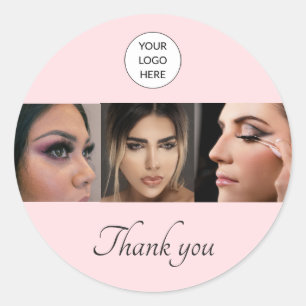 Elegante Blush Roze Zwarte Script 3 Foto Wimpers Ronde Sticker