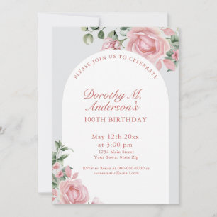 Elegante Blush Rozen 100ste verjaardagsfeest Kaart