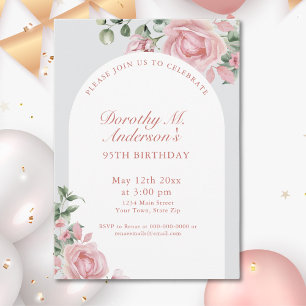 Elegante Blush Rozen 95ste verjaardagsfeest Kaart