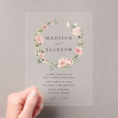 Elegante Blush Rozen en Green Wreath Bruiloft Acryl Uitnodigingen (Insitu (Draagbaar))