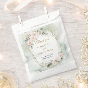 Elegante blush rozen groen en gouden bruiloft bedankzakje