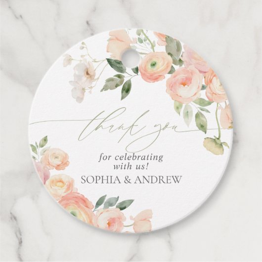 Elegante Blush & Sage Groene Bruiloft Favor Labels (Voorkant)