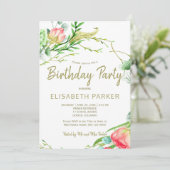 Elegante blush sage tuin rozen verjaardagsfeestje kaart (Staand voorkant)