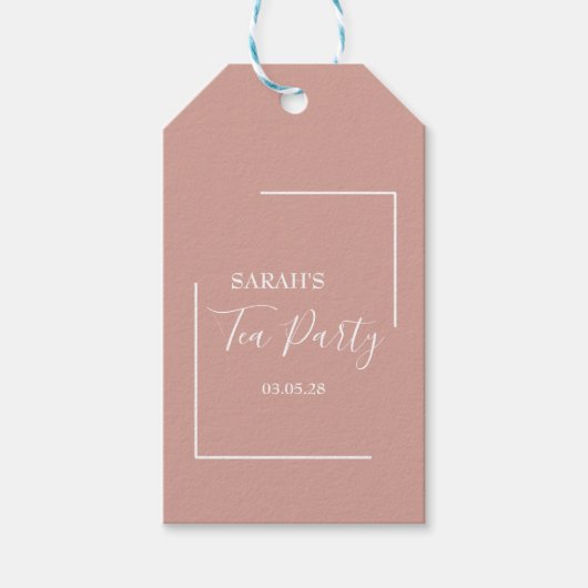 Elegante Blush Tea Party Verjaardag Cadeaulabel (Voorkant)
