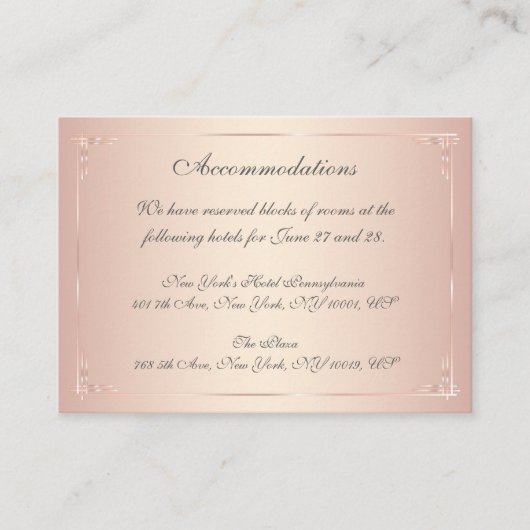 Elegante Blush Trouwaccommodatiekaarten Informatiekaartje (Voorkant)