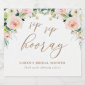 Elegante Blush Waterverf Bloemrijke Sip Sip Hooray Sparkling Wijnetiket (Enkel label)