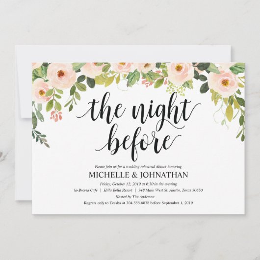 Elegante Blush Wedding Repetitie Diner Uitnodigt Kaart (Voorkant)