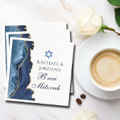 Elegante B'nai Mitswa Navy Blue Gold Agate Party Servet