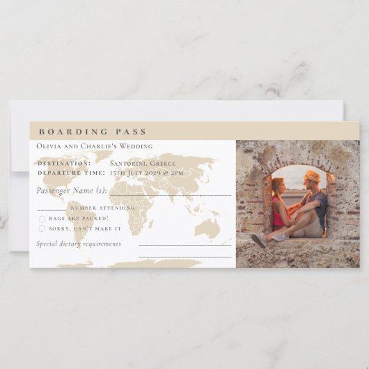 Elegante Boarding Pass Ticket Destination Wedding (Voorkant)
