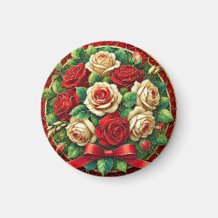 Elegante Boeket Rode en Witte Rozen Magneet