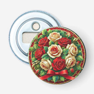Elegante Boeket van Rode en Witte Rozen Button Flesopener