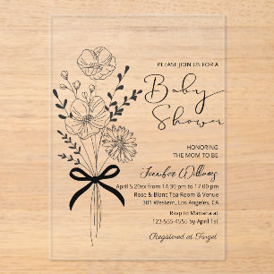 elegante boeket van wilde bloemen minimalistische acryl uitnodigingen
