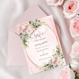 Elegante Boheem Roze Roze Groene Opslagkaart Voor Save The Date